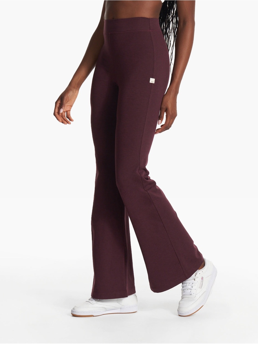 Vuori Granite High Waist Flared Leggings in Cerise Heather